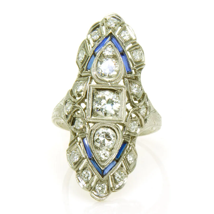 Art Deco Platinum Sapphire & Diamond Ring