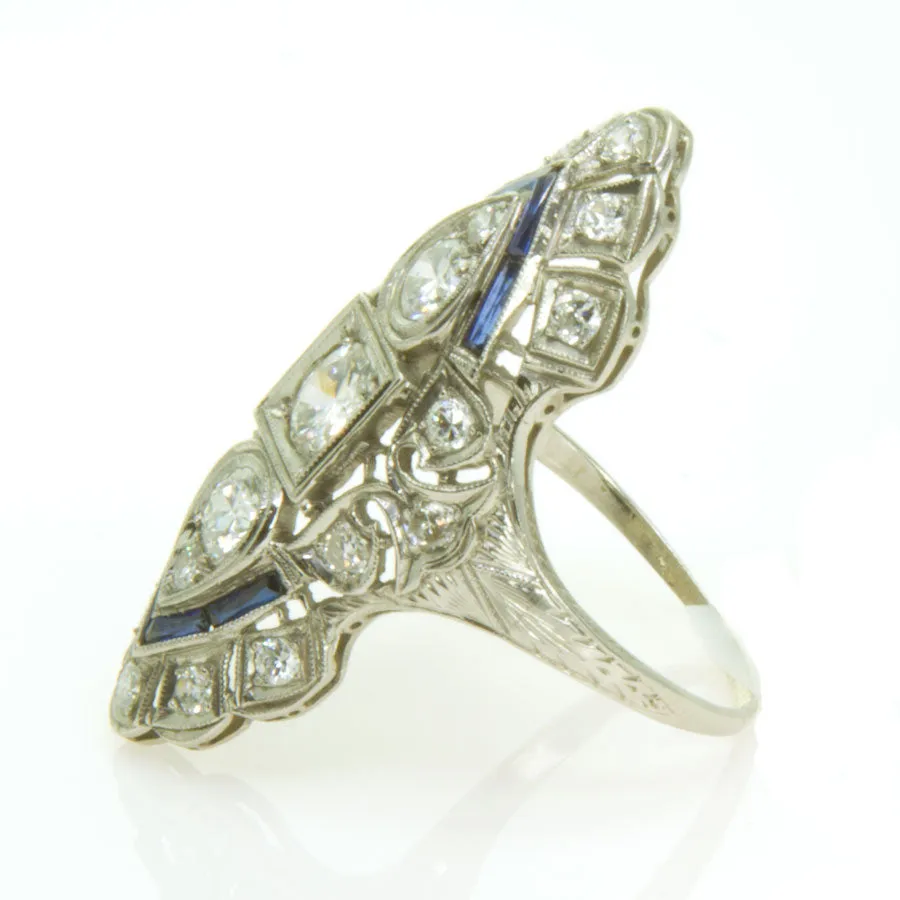 Art Deco Platinum Sapphire & Diamond Ring