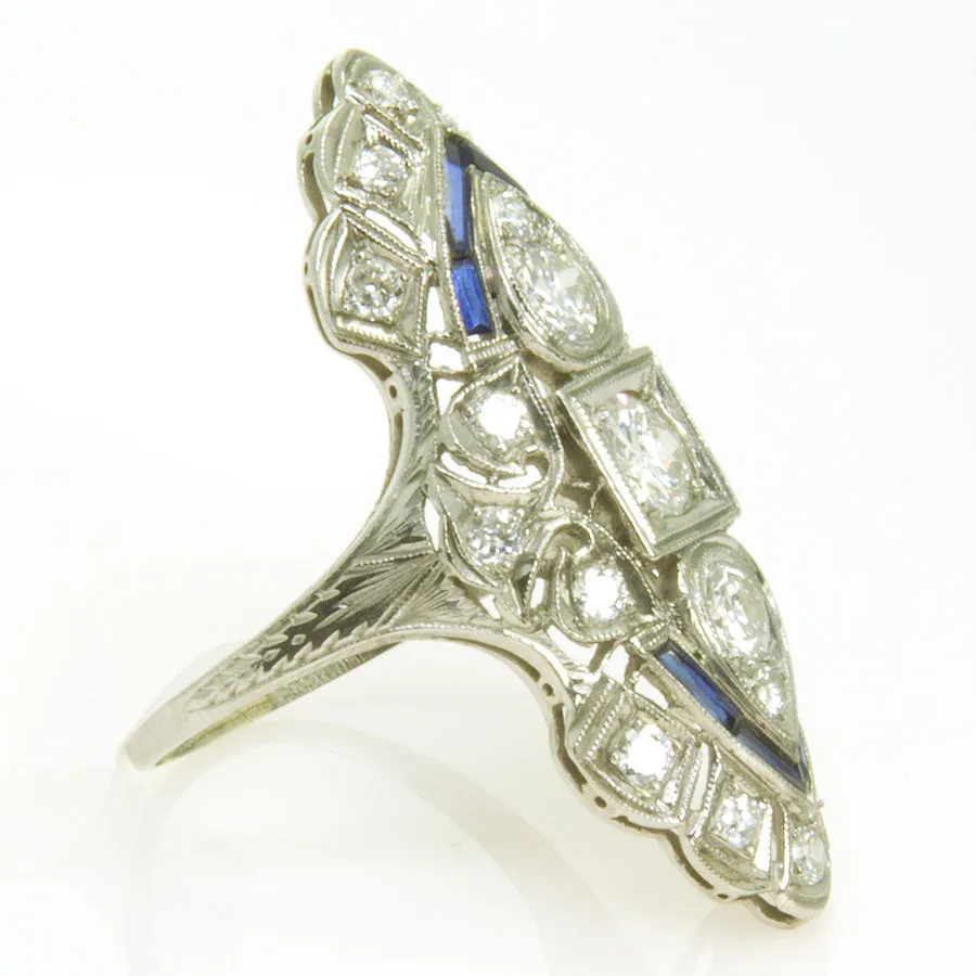 Art Deco Platinum Sapphire & Diamond Ring