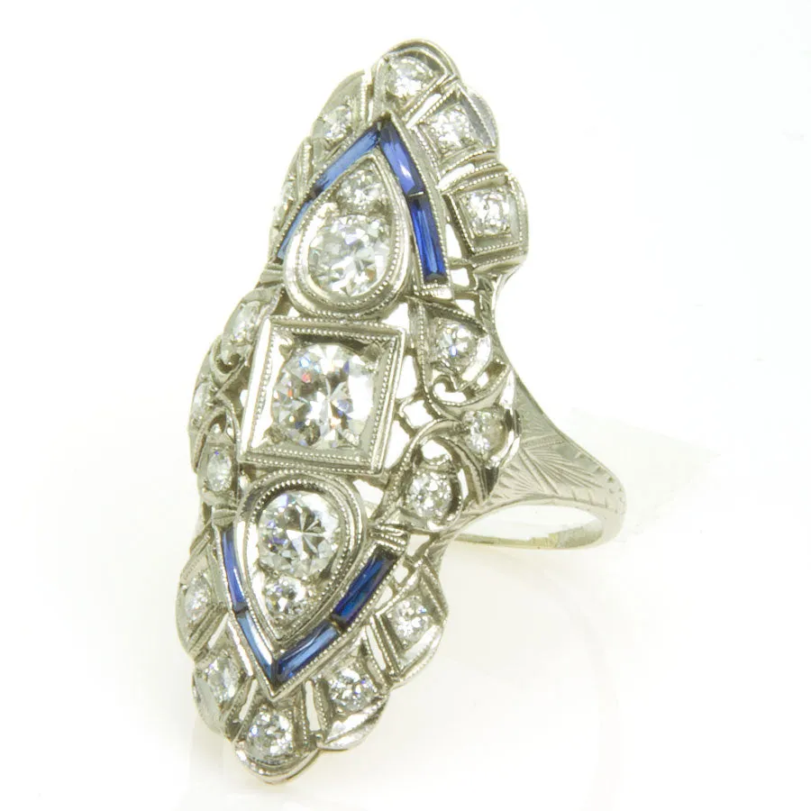 Art Deco Platinum Sapphire & Diamond Ring