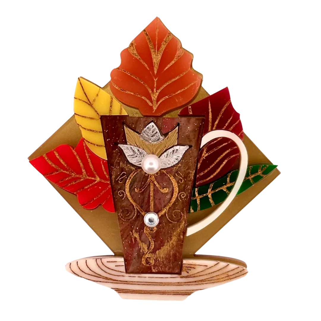 Autumn Art Deco Coffee 🍁 - Brooch - Set of 4