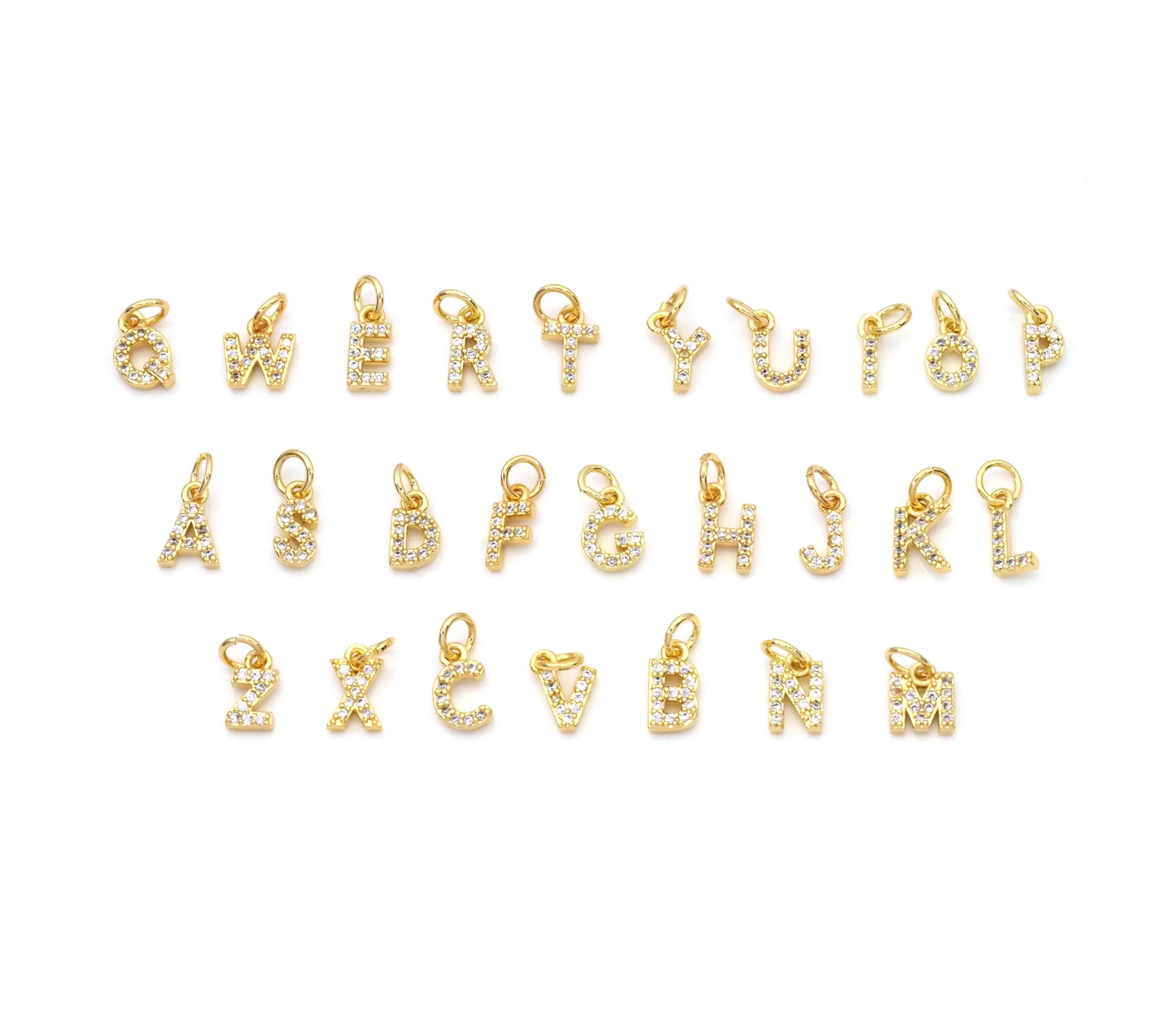 B Cute Gold CZ Initial Charm, Alphabet Name Letter Charm,sku#LX193