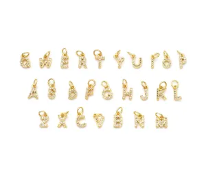 B Cute Gold CZ Initial Charm, Alphabet Name Letter Charm,sku#LX193