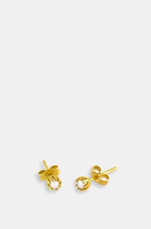 Baby Pearl Chrysanthemum Stud Earrings Gold