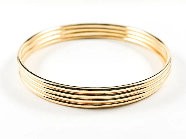 Beautiful Thin Shiny Metallic Style Gold Tone Set Of 4 Piece Brass Bangles