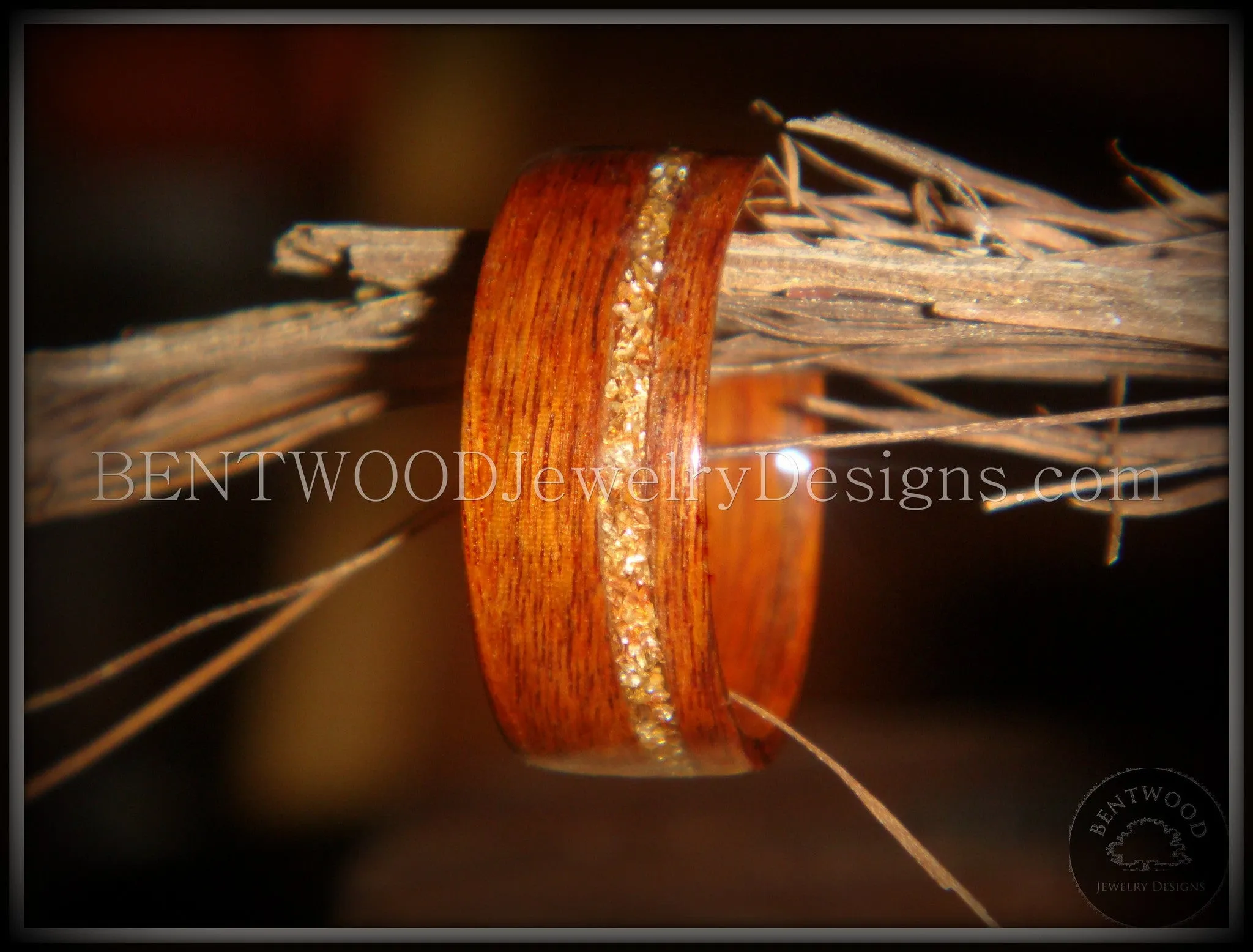 Bentwood Ring - Rosewood (Light) Wooden Ring with German Copper and Gold Glass Inlay