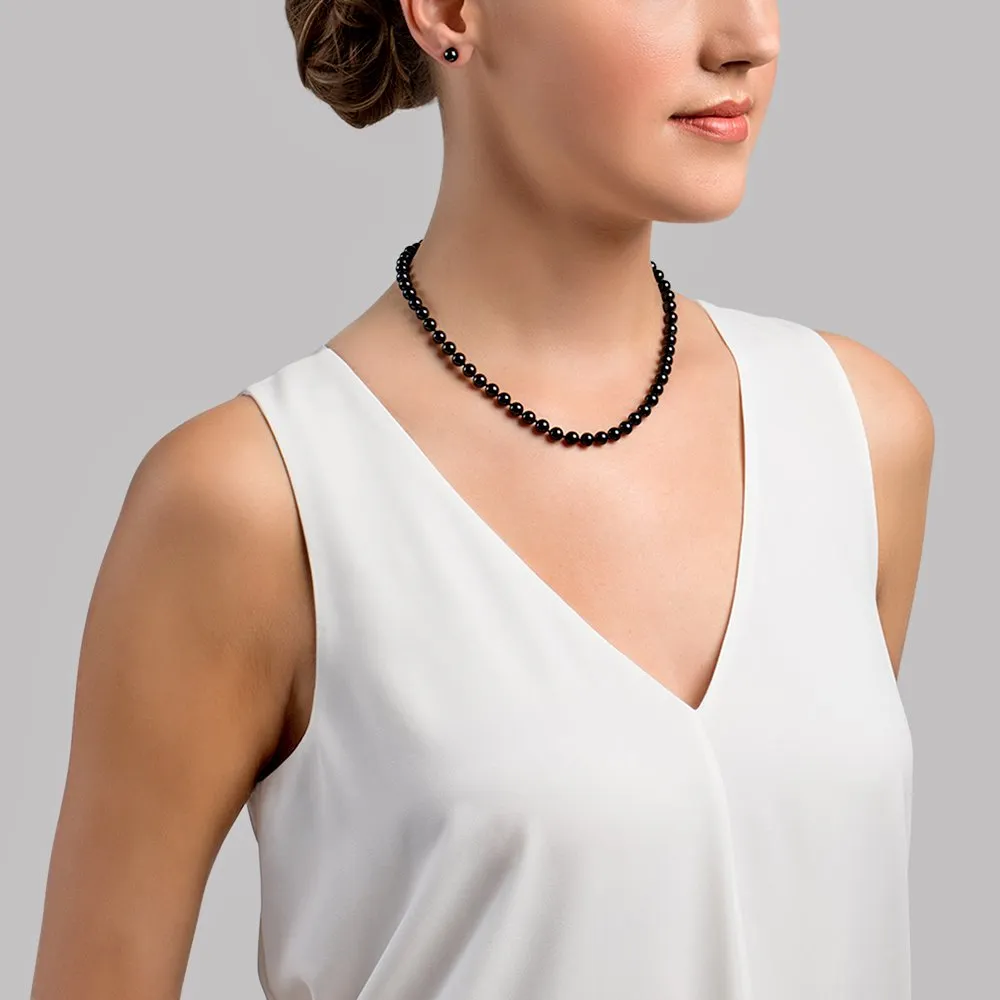 Black Japanese Akoya Pearl Necklace, 6.0-6.5mm - AAA Quality