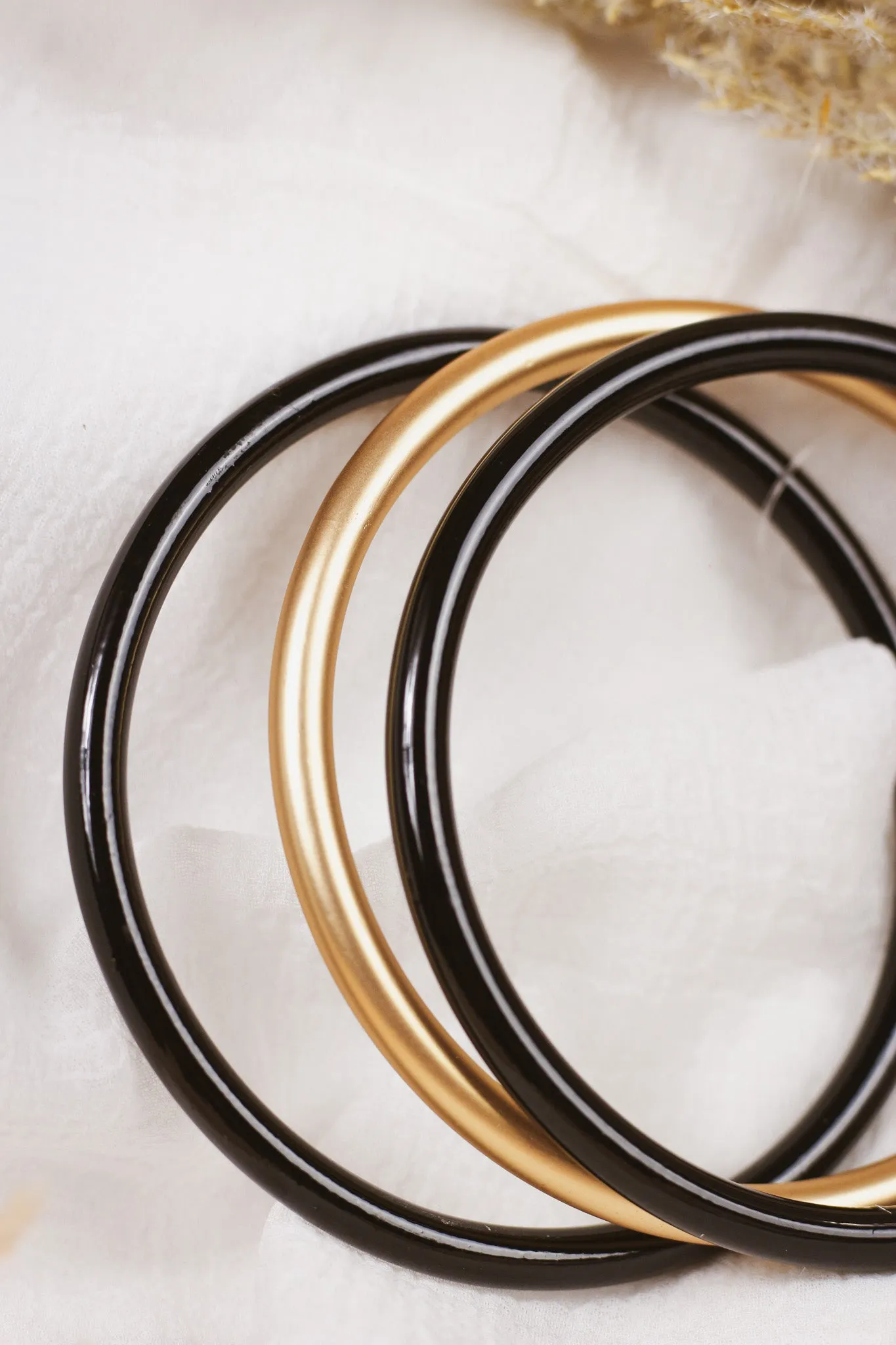 Black Metallic and Gold Set of Three Bangle Bracelets