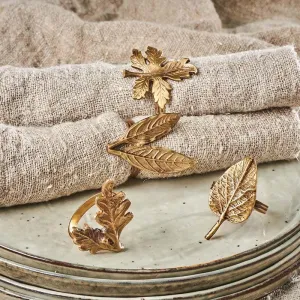 Brass Leaf Napkin Rings - Set of Four