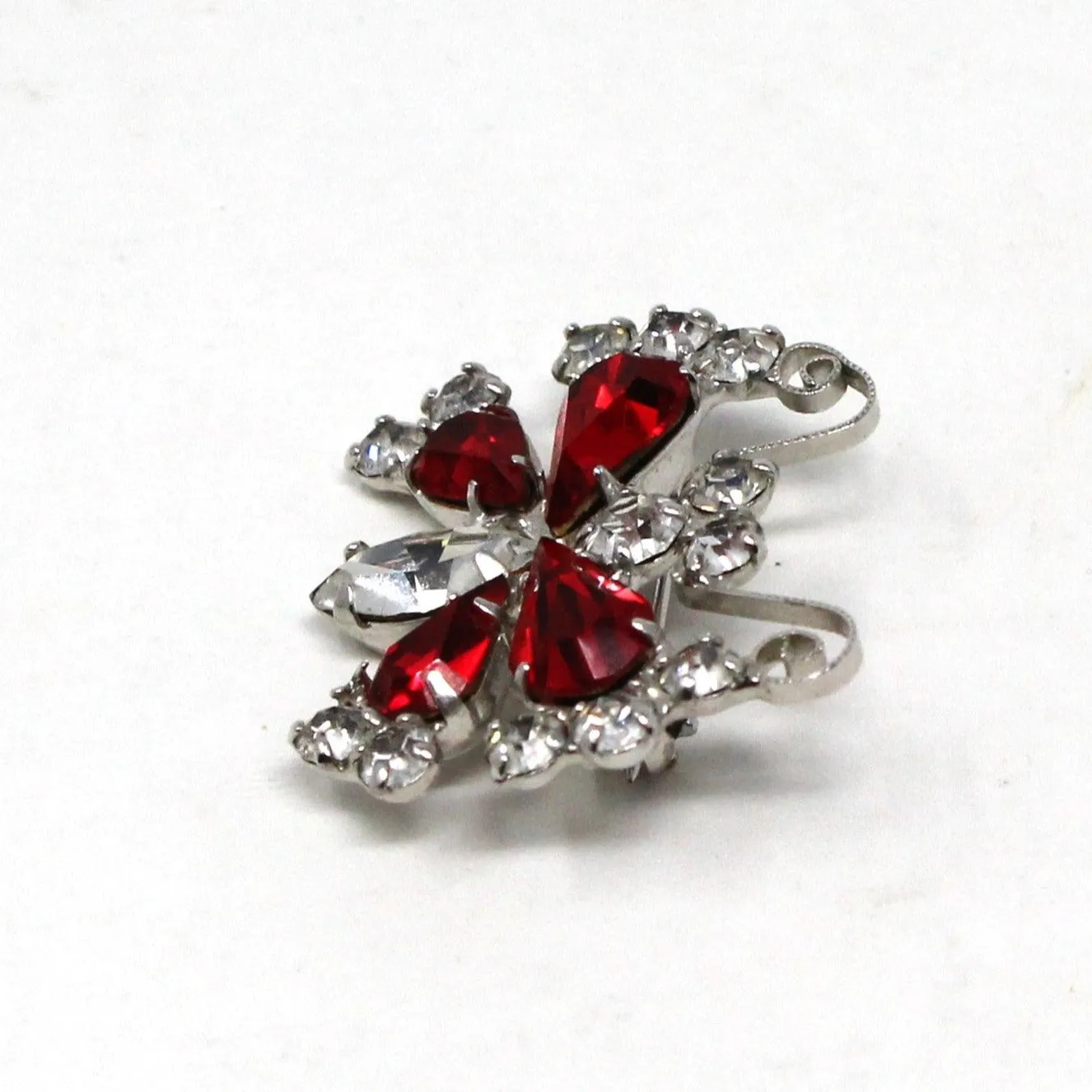 Brooch / Pin, Figural Butterfly, B. David, Red & Clear Rhinestones, Silver Tone, Vintage