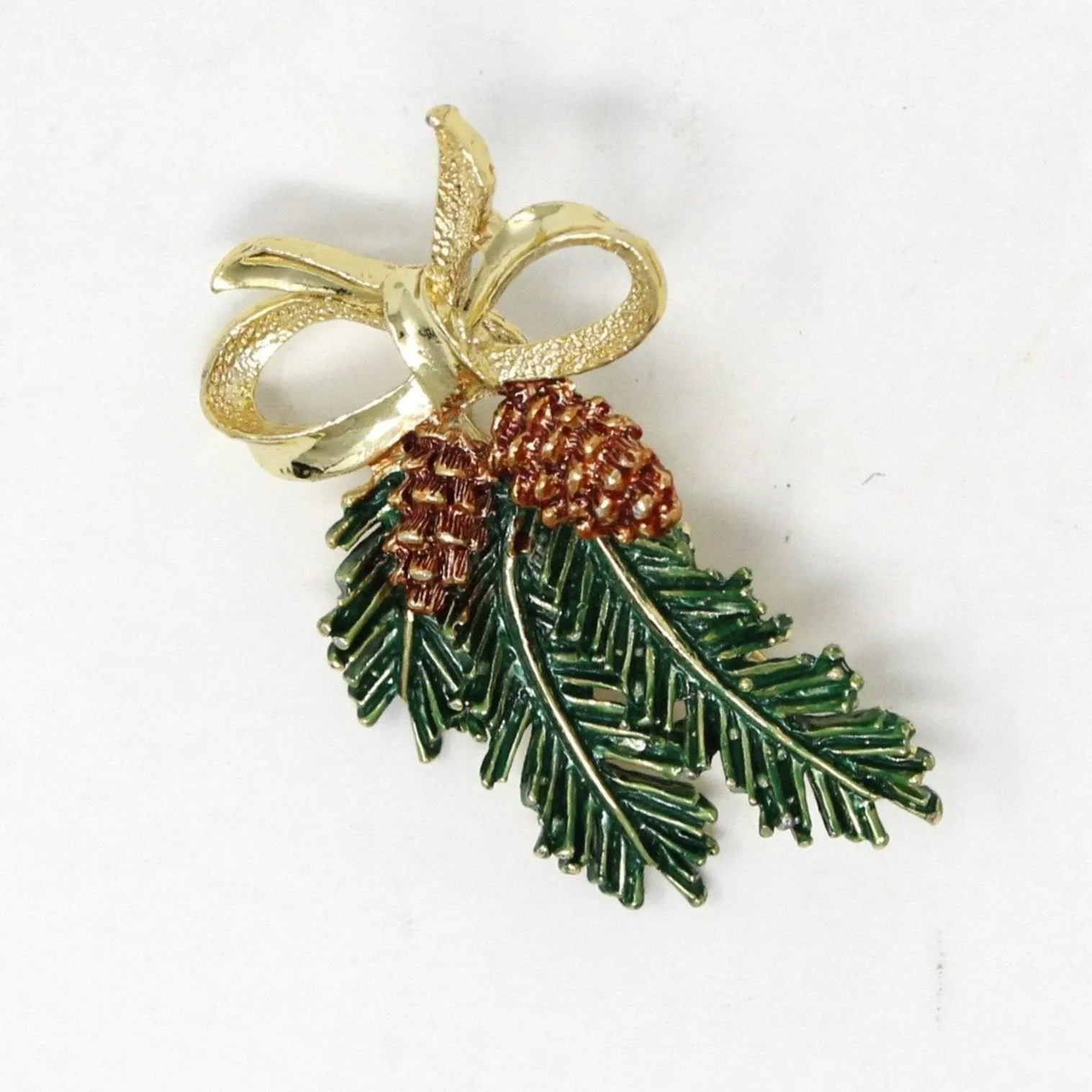 Brooch / Pin, Gerry, Christmas Pine Cones & Branches, Enamel & Gold Tone, Vintage