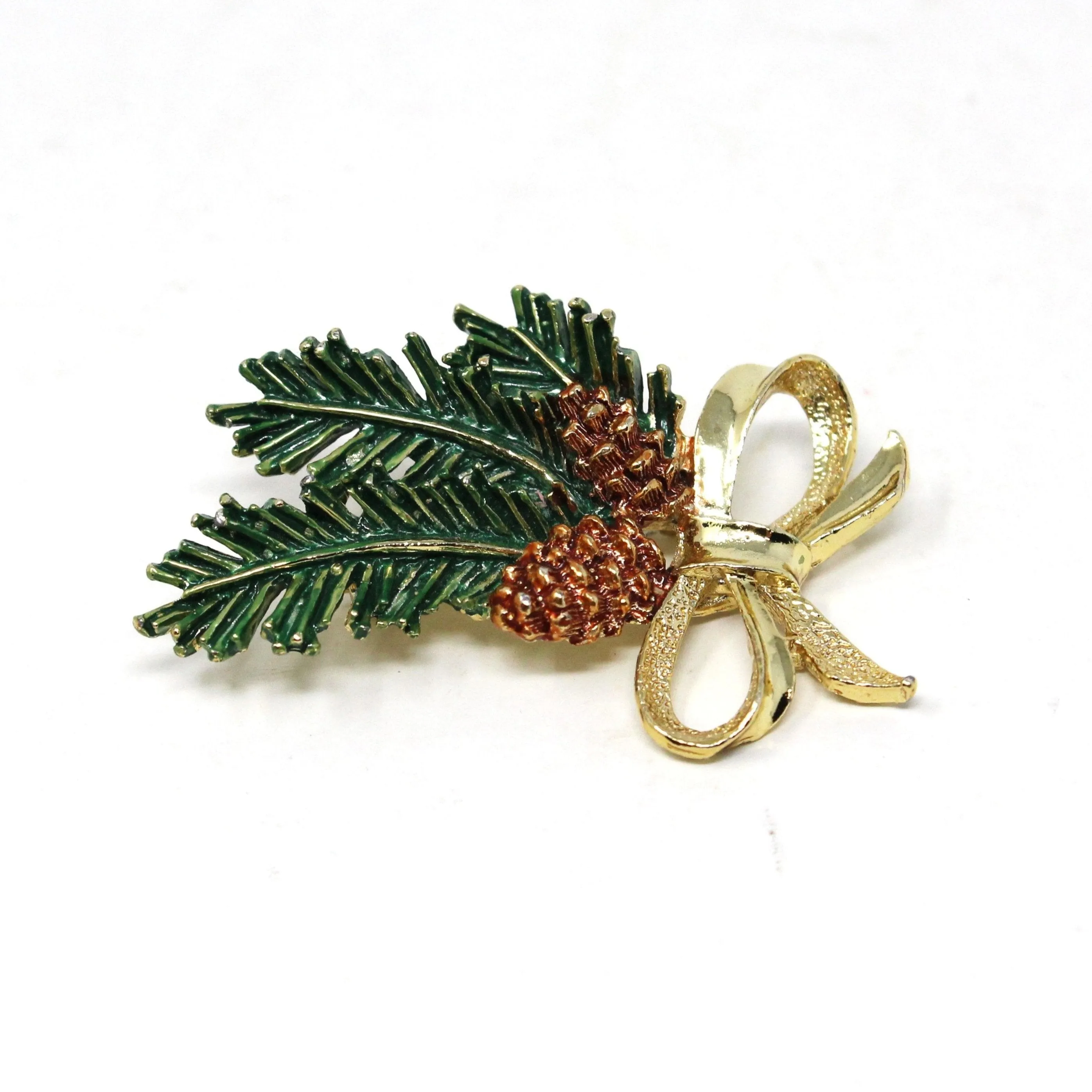 Brooch / Pin, Gerry, Christmas Pine Cones & Branches, Enamel & Gold Tone, Vintage