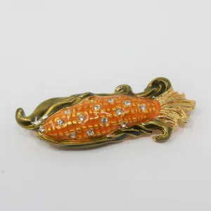 Brooch / Pin, Saxon, Ear of Corn, Enamel with Rhinestones, Vegetable, Vintage