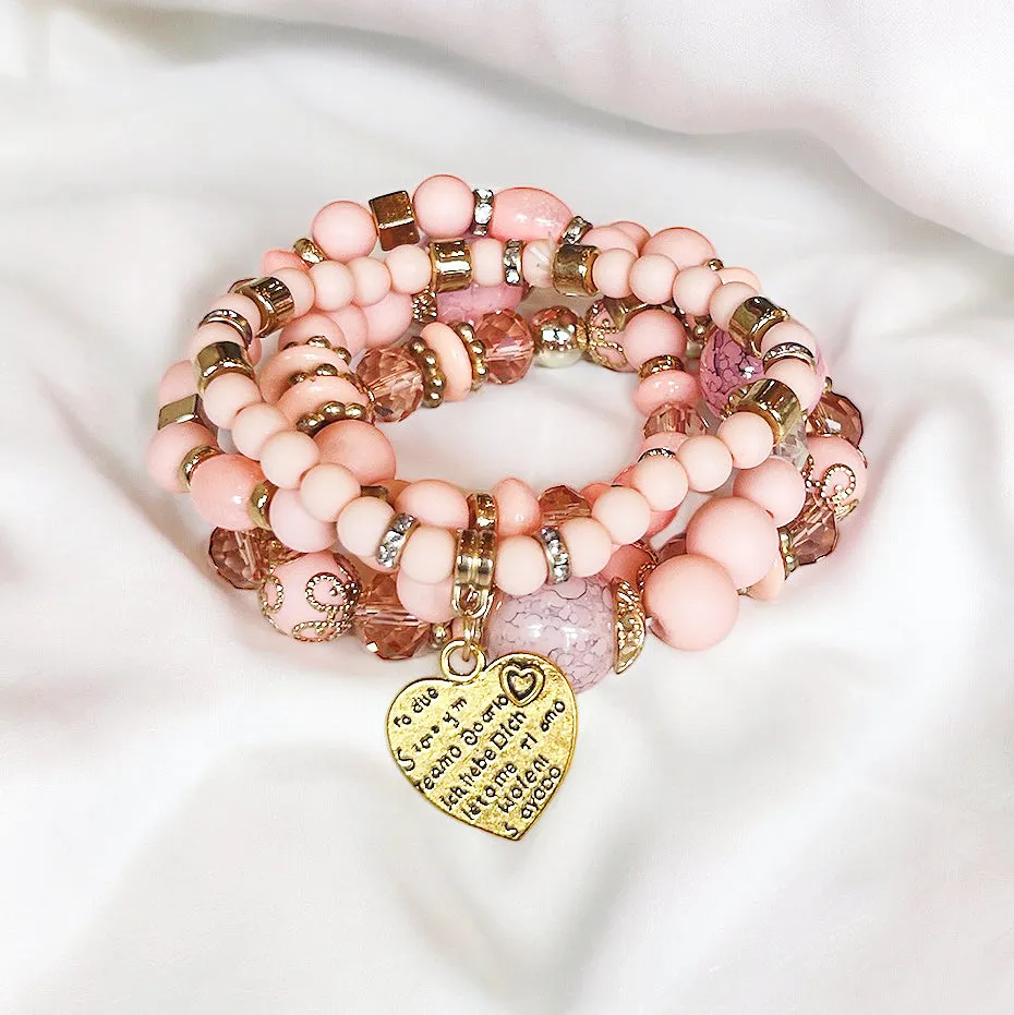 Bubblegum Beaded Bracelet Stack