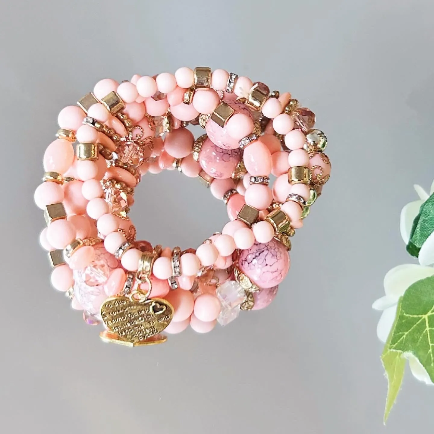 Bubblegum Beaded Bracelet Stack