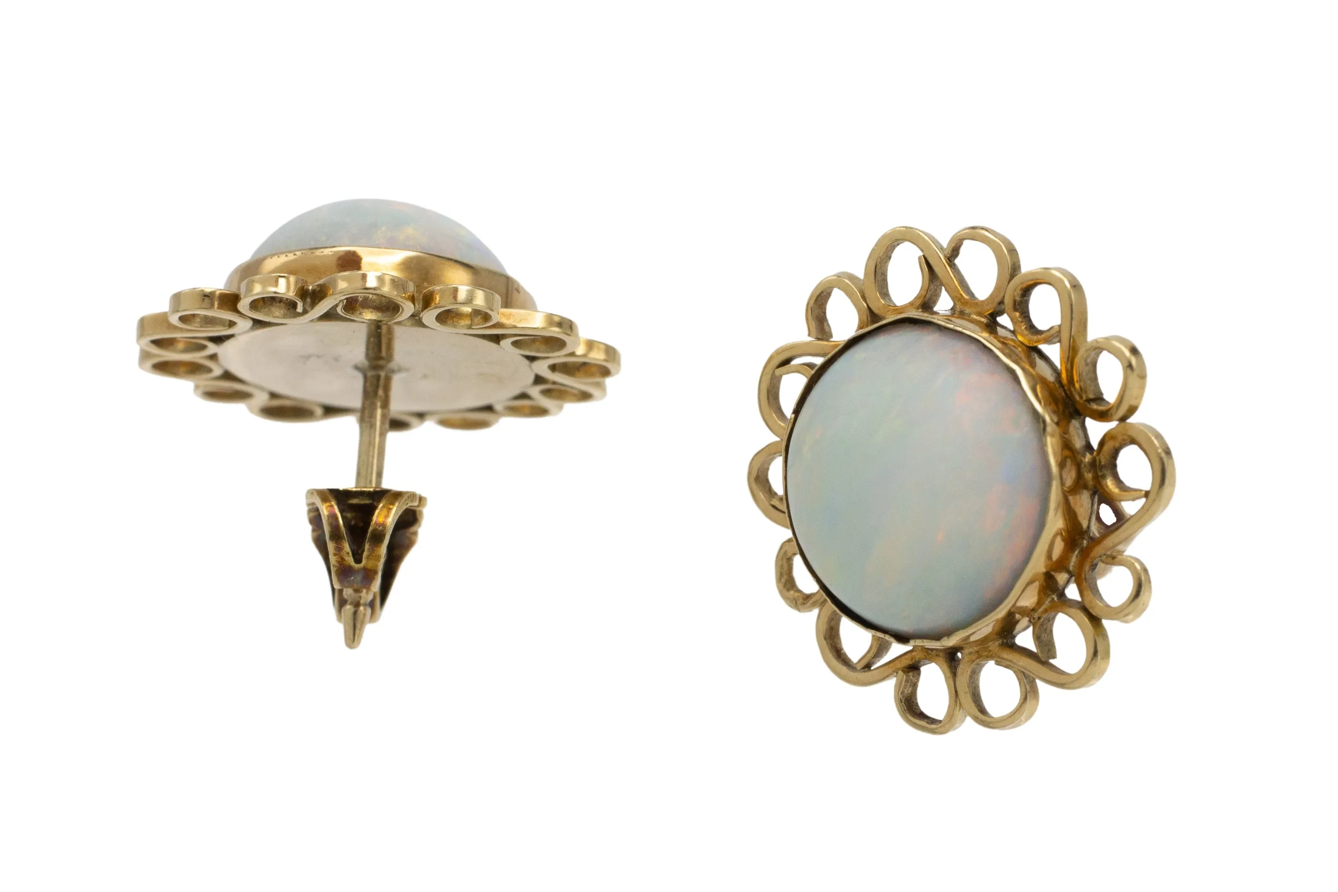 Cabochon opal earrings in 14 carat gold