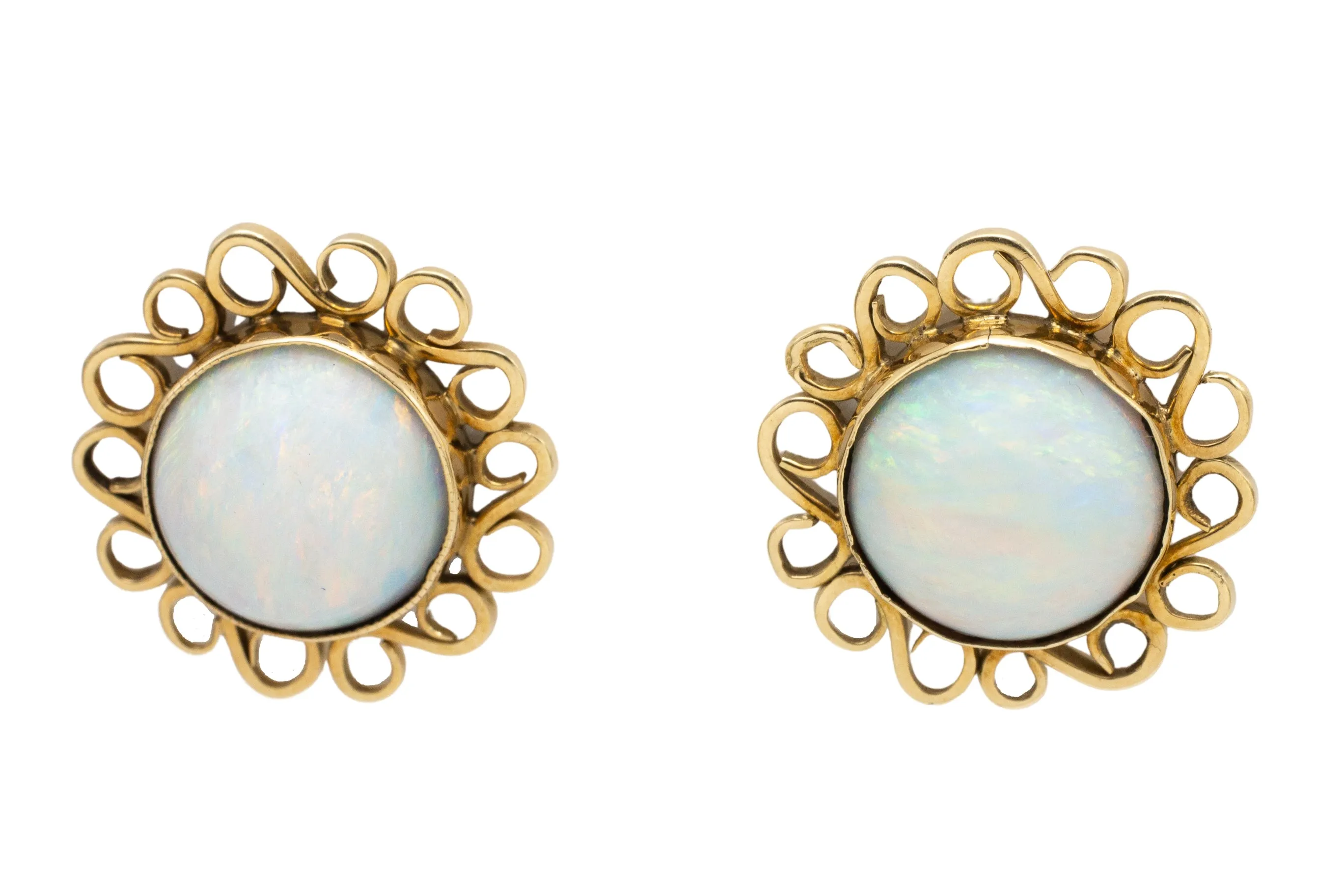 Cabochon opal earrings in 14 carat gold