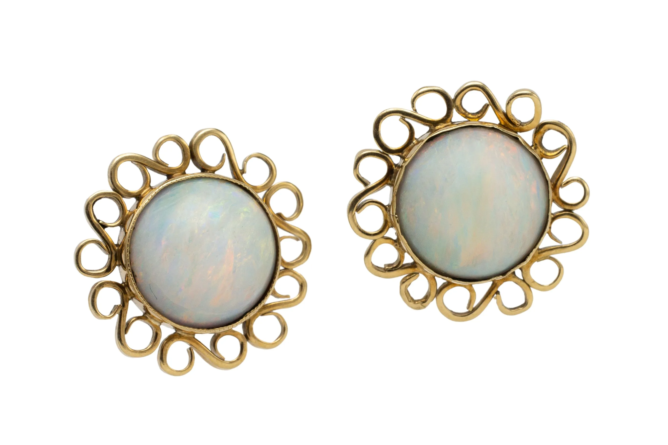 Cabochon opal earrings in 14 carat gold