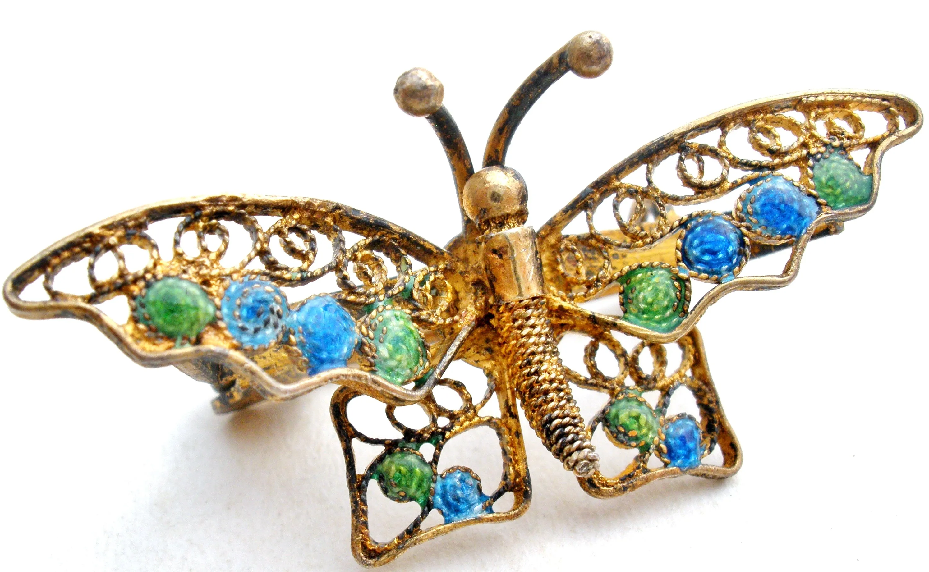 Cannetille Enamel Butterfly 800 Silver Vintage