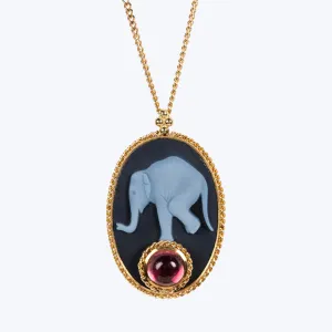 Carved Agate Cameo, Tourmaline 18k Limited Edition Necklace