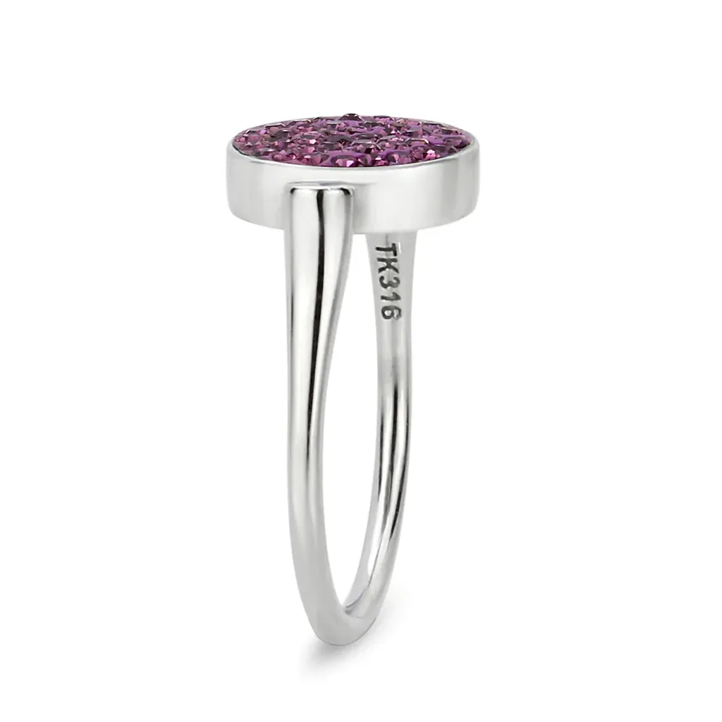 CJ385402 Wholesale Women's Stainless Steel Top Grade Crystal Round Amethyst Ring