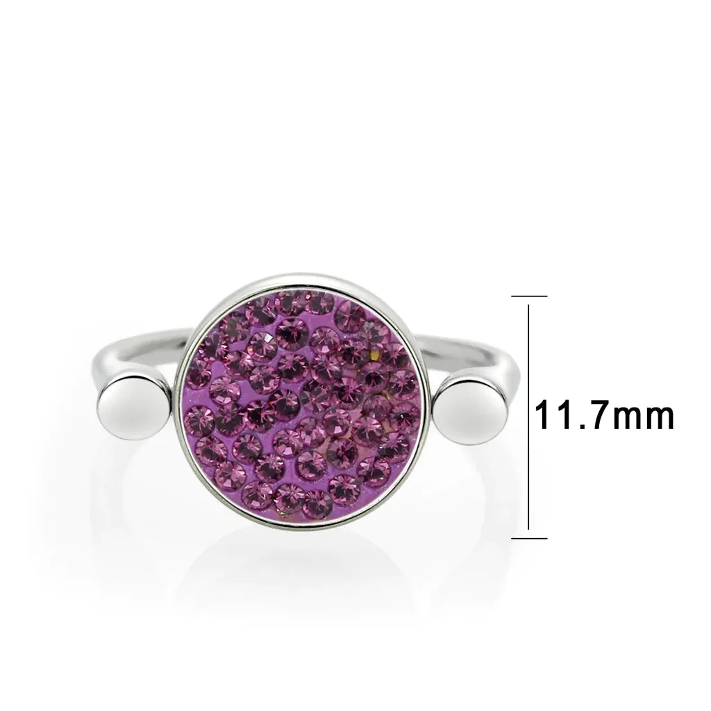 CJ385402 Wholesale Women's Stainless Steel Top Grade Crystal Round Amethyst Ring