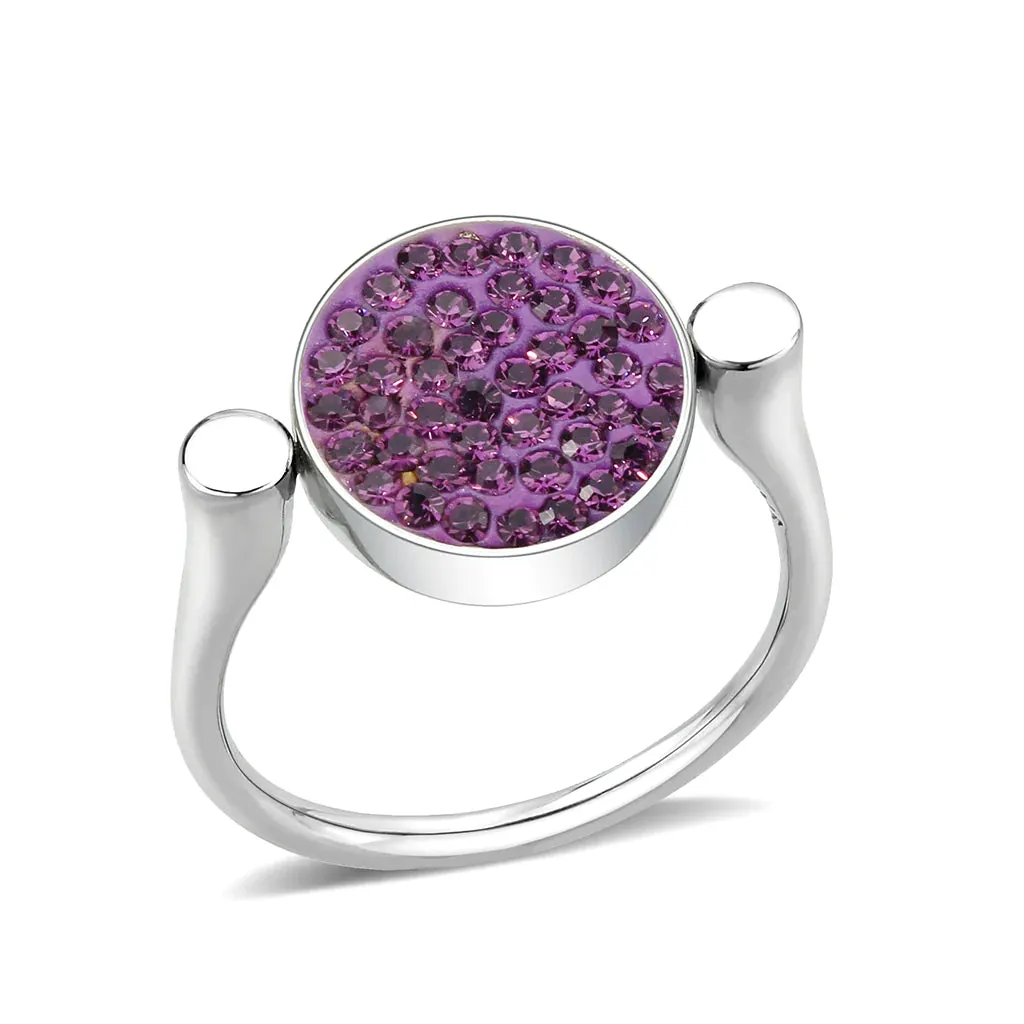 CJ385402 Wholesale Women's Stainless Steel Top Grade Crystal Round Amethyst Ring