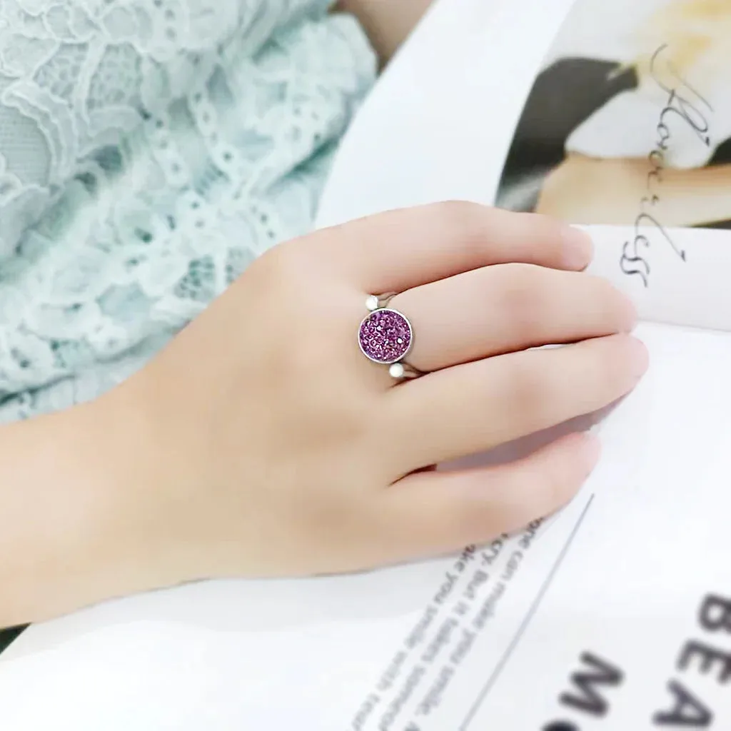 CJ385402 Wholesale Women's Stainless Steel Top Grade Crystal Round Amethyst Ring