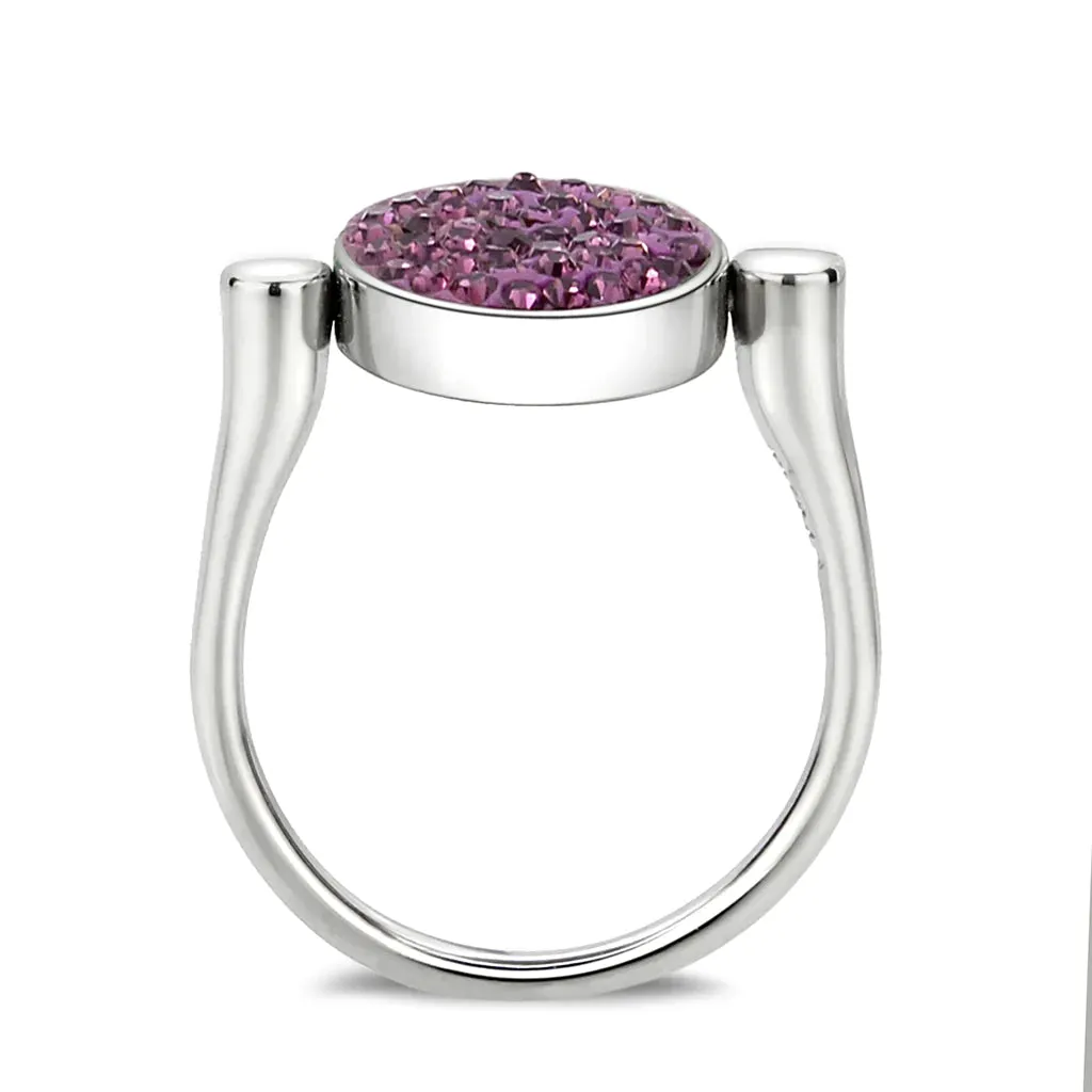 CJ385402 Wholesale Women's Stainless Steel Top Grade Crystal Round Amethyst Ring