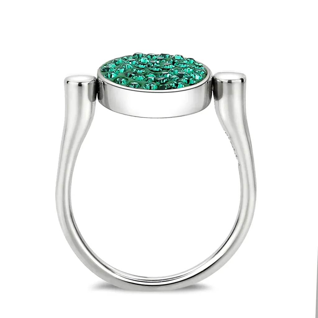 CJ385405 Wholesale Women's Stainless Steel Top Grade Crystal Round Emerald Ring