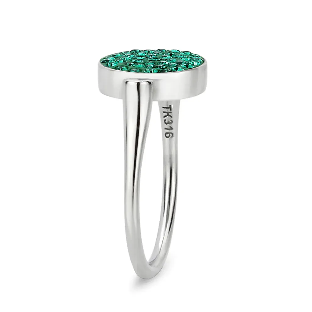 CJ385405 Wholesale Women's Stainless Steel Top Grade Crystal Round Emerald Ring