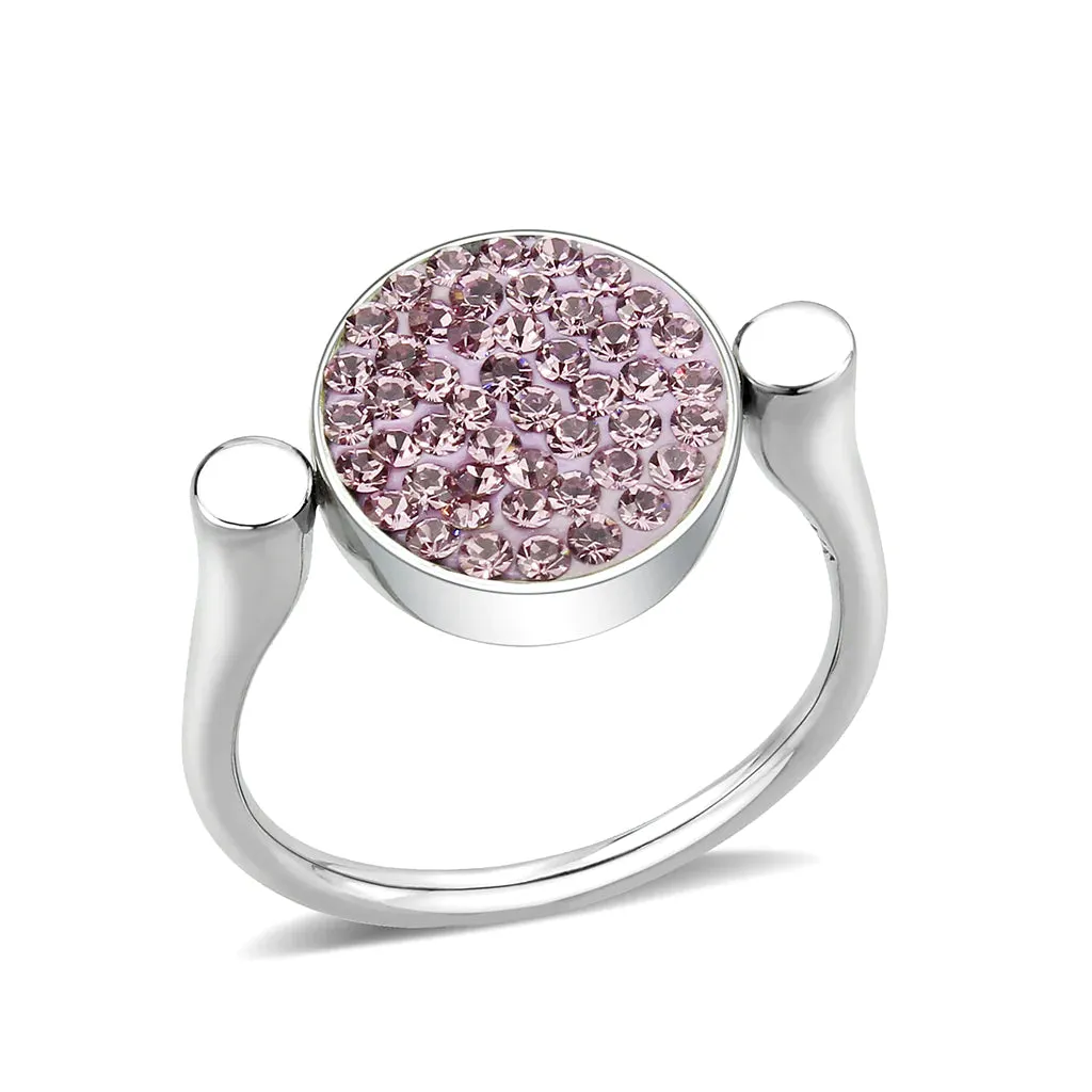 CJ385406 Wholesale Women's Stainless Steel Top Grade Crystal Round Light Amethyst Ring