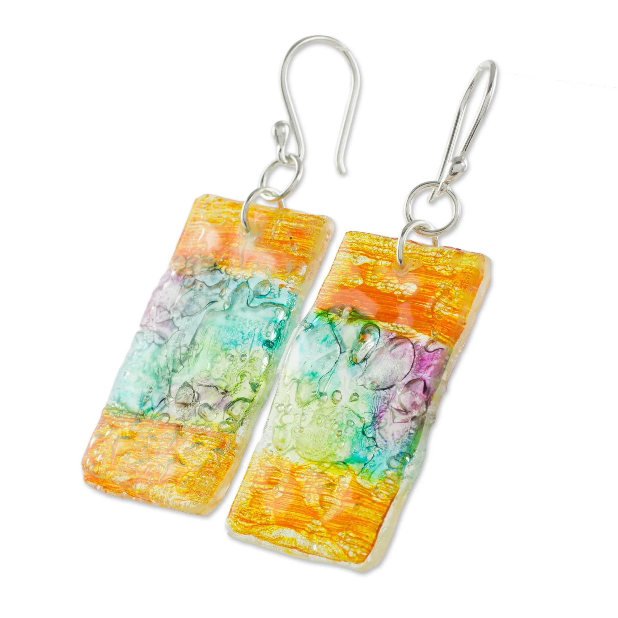 Colorful Recycled CD Dangle Earrings from Guatemala - Celebrate Creativity | NOVICA