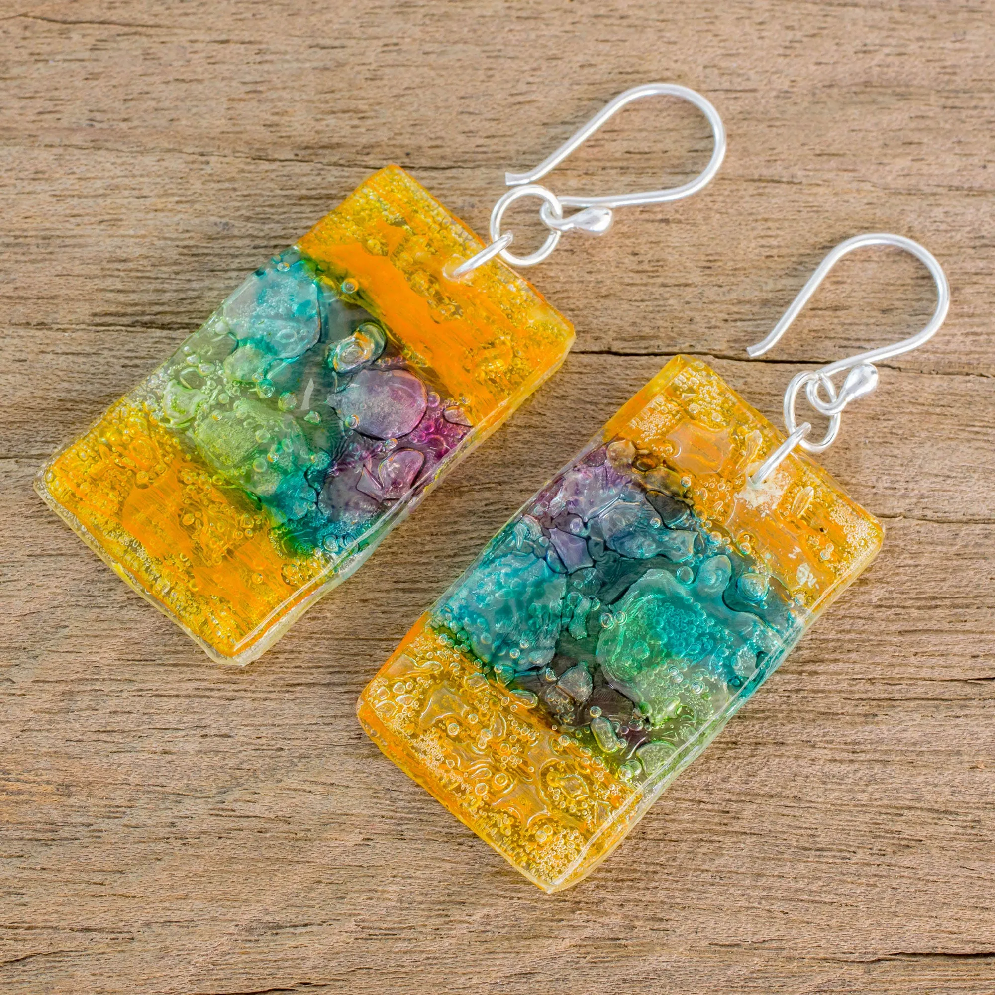 Colorful Recycled CD Dangle Earrings from Guatemala - Celebrate Creativity | NOVICA