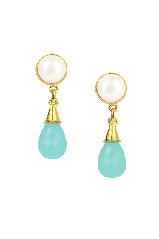 Dangle Blue Drop Gold Plated Earrings