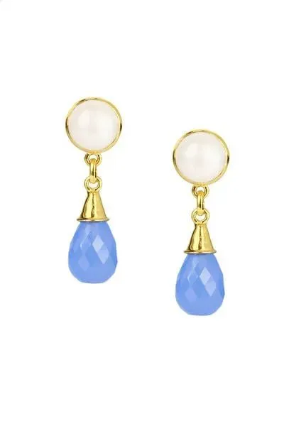 Dangle Blue Drop Gold Plated Earrings