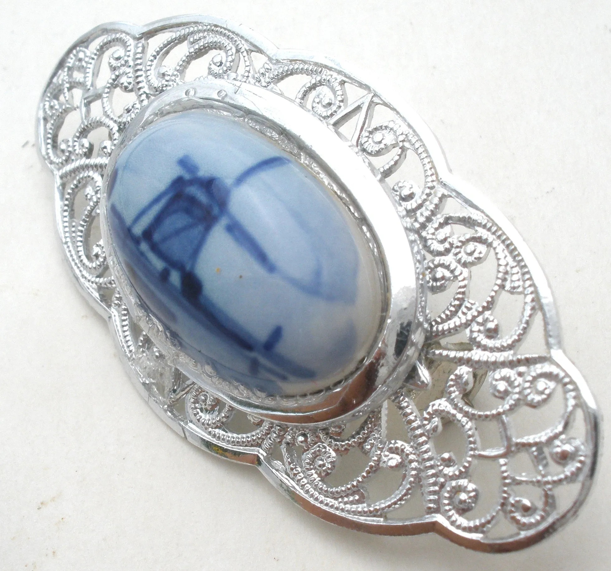 Delft Blue & White Earrings Brooch Set Vintage