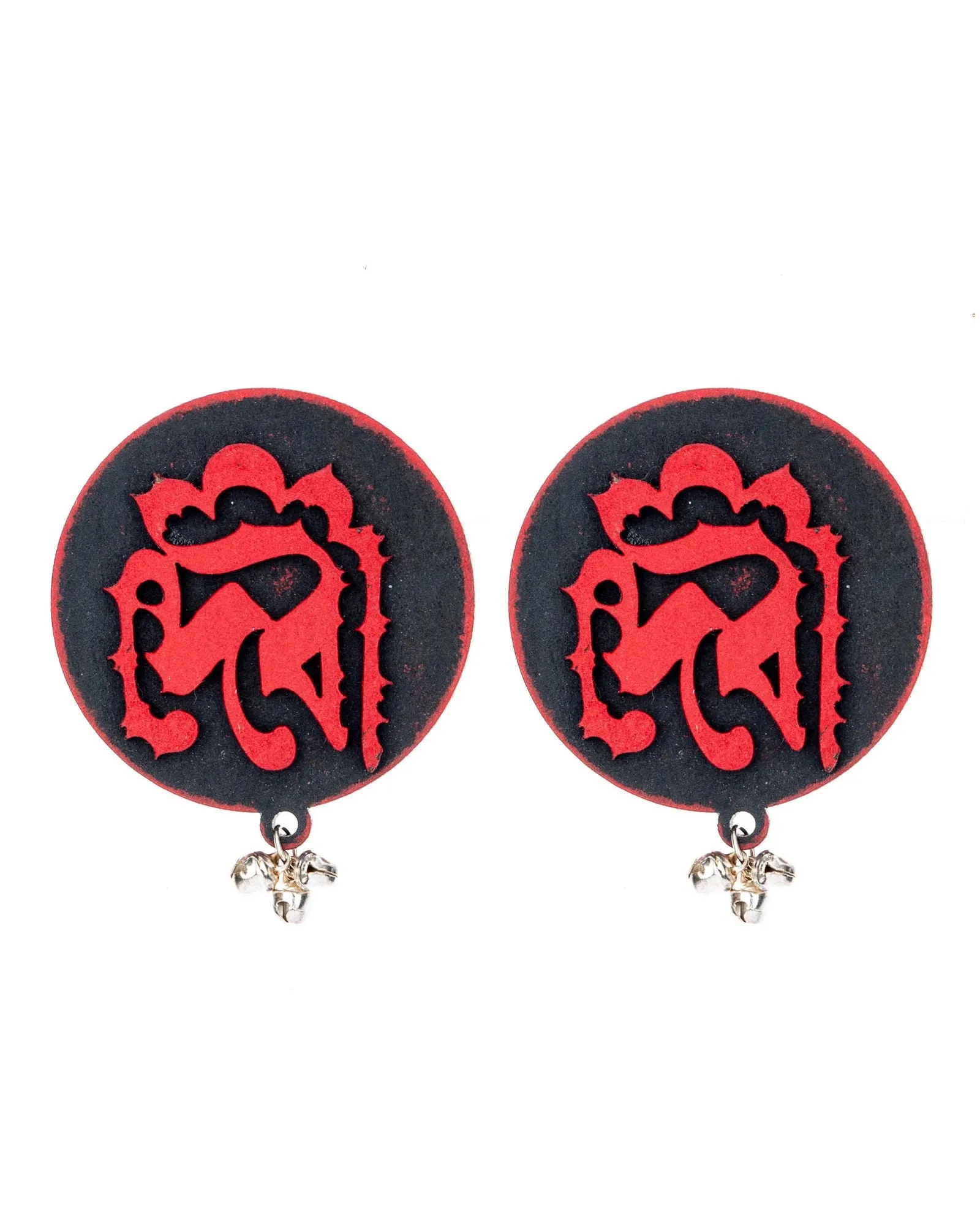 Designer Quirky Red and Black Devi Earrings with Ghungroo - Handcrafted Wooden Jewelry for All Occasions