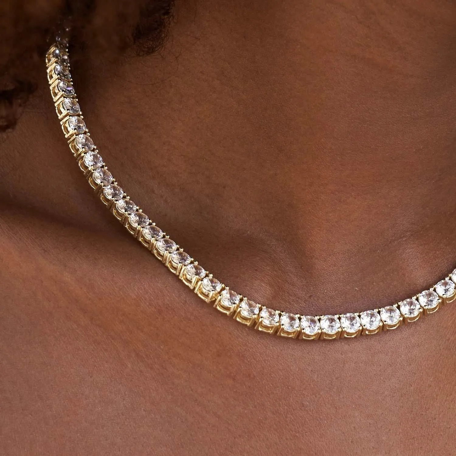 Diamond Tennis Necklace in Yellow Gold- 5mm