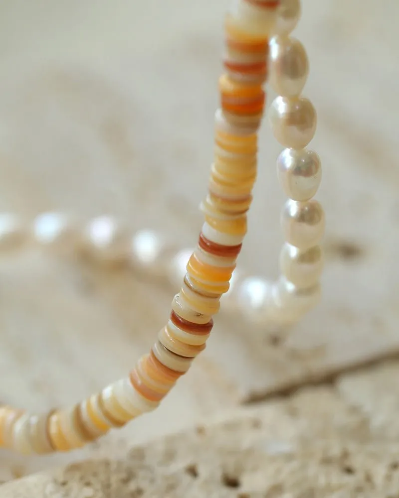 Earth Tone Shell Pearl Beaded Necklace