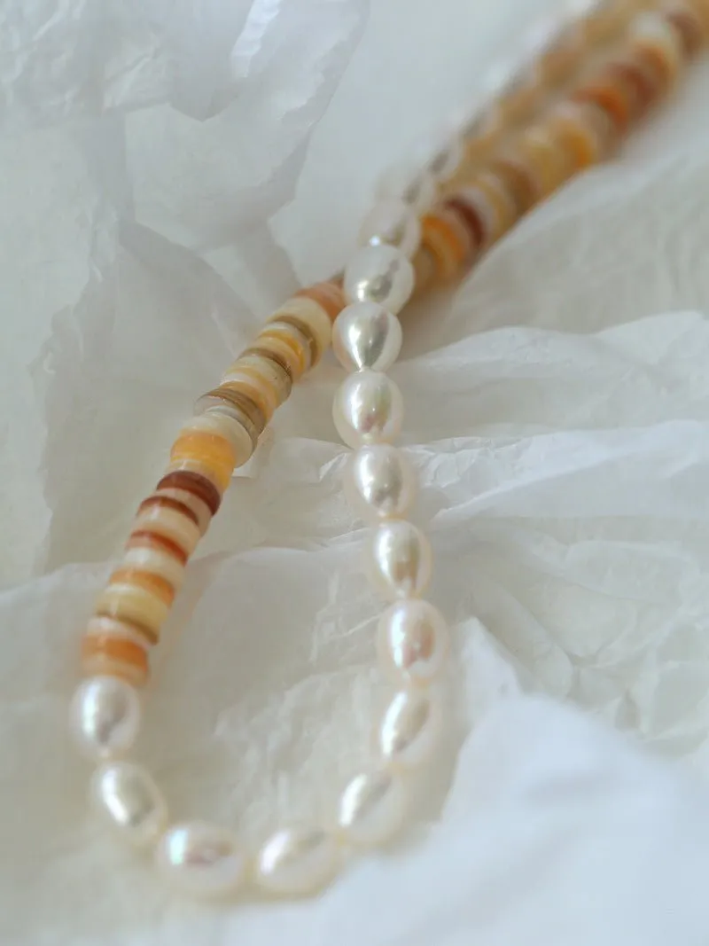 Earth Tone Shell Pearl Beaded Necklace