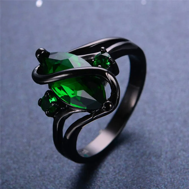 Elegant Black Gold Filled Emerald CZ Ring Vintage Wedding Rings For Women Christmas Eve Gift Fashion Jewelry