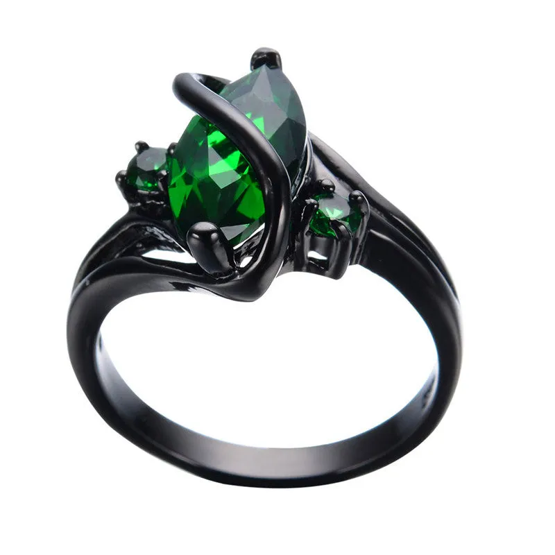 Elegant Black Gold Filled Emerald CZ Ring Vintage Wedding Rings For Women Christmas Eve Gift Fashion Jewelry