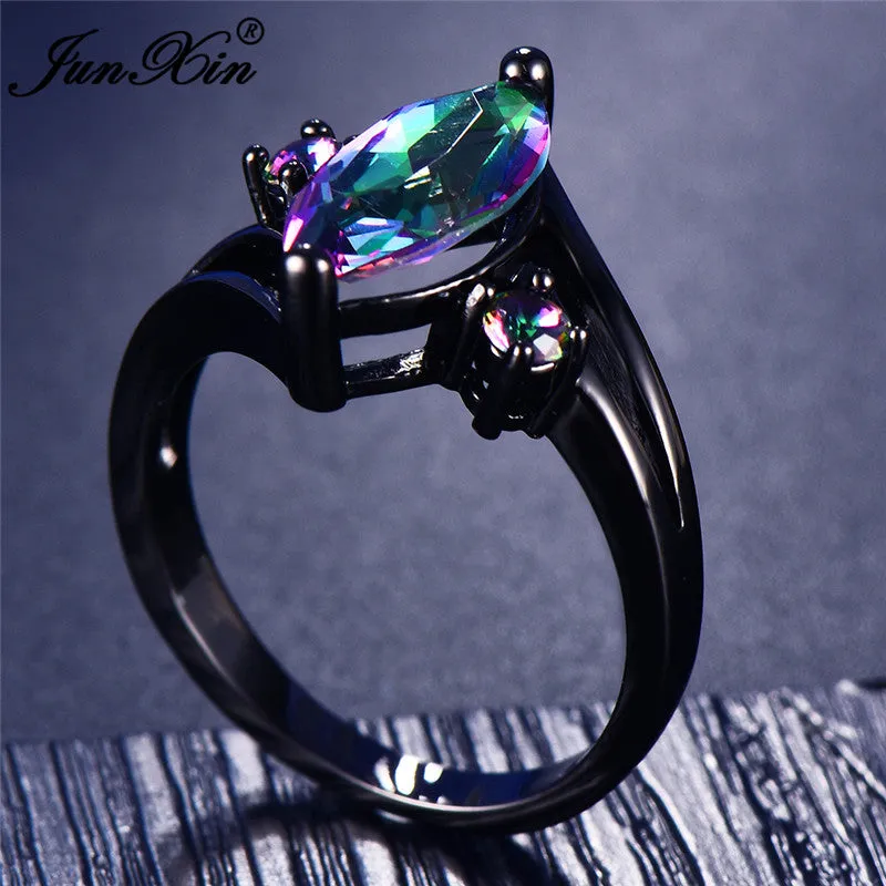 Elegant Black Gold Filled Emerald CZ Ring Vintage Wedding Rings For Women Christmas Eve Gift Fashion Jewelry