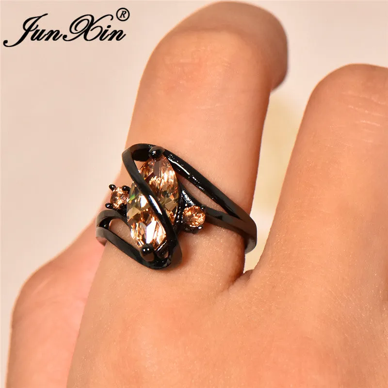 Elegant Black Gold Filled Emerald CZ Ring Vintage Wedding Rings For Women Christmas Eve Gift Fashion Jewelry