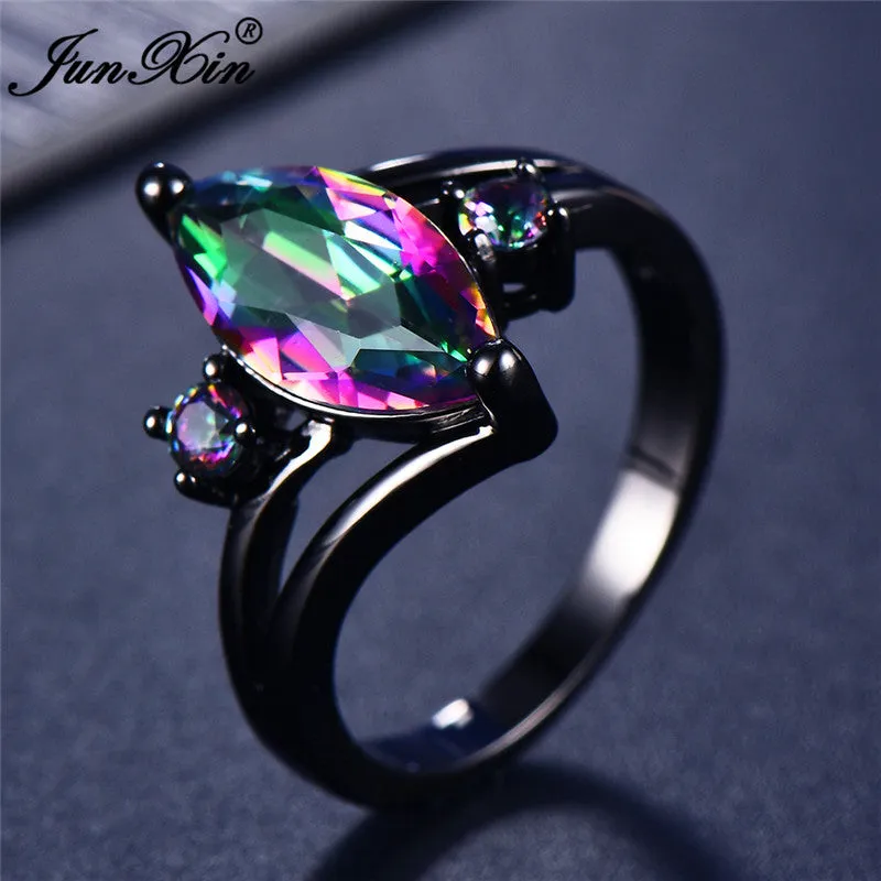 Elegant Black Gold Filled Emerald CZ Ring Vintage Wedding Rings For Women Christmas Eve Gift Fashion Jewelry