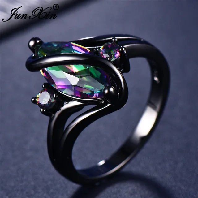 Elegant Black Gold Filled Emerald CZ Ring Vintage Wedding Rings For Women Christmas Eve Gift Fashion Jewelry