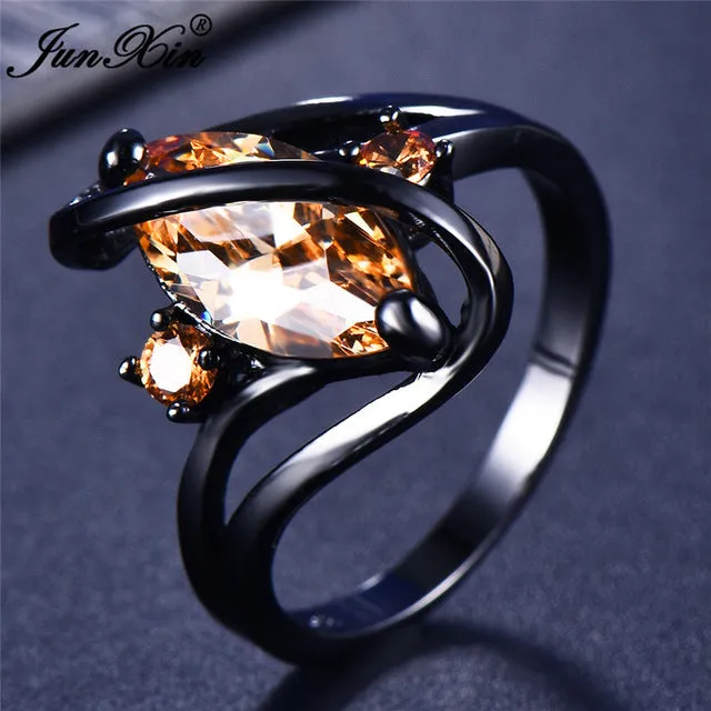 Elegant Black Gold Filled Emerald CZ Ring Vintage Wedding Rings For Women Christmas Eve Gift Fashion Jewelry