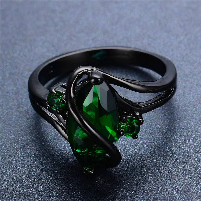 Elegant Black Gold Filled Emerald CZ Ring Vintage Wedding Rings For Women Christmas Eve Gift Fashion Jewelry