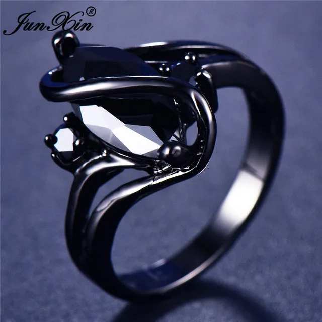 Elegant Black Gold Filled Emerald CZ Ring Vintage Wedding Rings For Women Christmas Eve Gift Fashion Jewelry